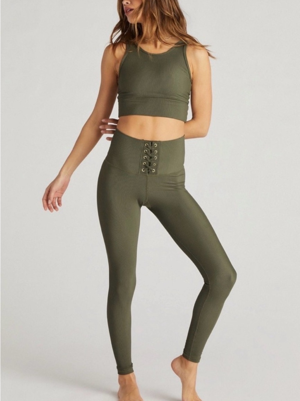 High-Waist Olive Lace-Up Leggings STRUT-THIS